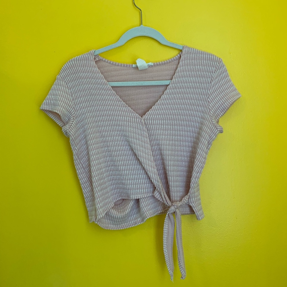 Pink Ribbed Tie Top - Picture 4 of 5